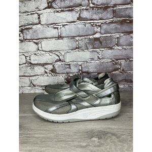 SANO MEPHISTO PEWTER Silver Leather Strap Wedge Comfort Shoes Women 8.5M US/39EU